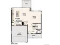 Main level floor plan showcases kitchen, dining room, great room, powder room, foyer, 2-bay garage and patio at 1281 Loraine N Cir, Lafayette, CO 80026