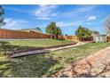 Spacious backyard with lush lawn, beautiful landscaping, and a privacy fence at 971 Parsons Ave, Castle Rock, CO 80104
