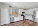 Modern kitchen featuring stainless steel appliances, white cabinetry, and a bright, clean design at 971 Parsons Ave, Castle Rock, CO 80104