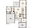 Main level floor plan showcasing kitchen, dining, great room, and 2-bay garage at 1749 Marlowe E Cir, Erie, CO 80516