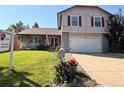 Two-story home with a well-kept lawn, mailbox with flowers, and a real estate sign in the front yard at 5255 S Waco St, Centennial, CO 80015