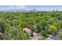 Serene aerial view of a residential property surrounded by lush greenery and city skyline in the distance at 600 Vine St, Denver, CO 80206