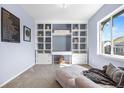 Bright living room features built in shelving and a large window at 4009 Manorbrier Cir, Castle Rock, CO 80104
