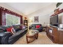 Comfortable living room featuring plush sofas, large window, and tasteful décor for a relaxing atmosphere at 23634 Broadmoor Dr, Parker, CO 80138