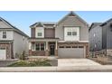 Charming two-story home with gray siding, brick accents, and a two-car garage at 9771 Rosalee Peak St, Littleton, CO 80125
