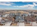 Aerial view of a neighborhood showcasing the house's location in a planned community at 8234 S Vandriver Way, Aurora, CO 80016