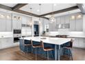 Kitchen features a large island with seating, stainless appliances, and stylish pendant lighting at 4868 Hogback Ridge Rd, Morrison, CO 80465