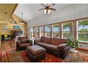 Cozy living room with comfortable seating and large windows offering backyard views at 4664 S Union St, Morrison, CO 80465