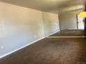 Spacious living room featuring neutral walls, brown carpet, and light fixtures at 598 Toledo St, Aurora, CO 80011