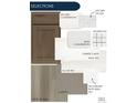 Selection of interior finishes including cabinetry, kitchen countertops, and flooring options at 8864 S Quemoy Ct, Aurora, CO 80016