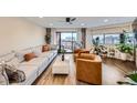 Cozy living area with hardwood floors, neutral colors, and large windows with views at 100 Park W Ave # 605, Denver, CO 80205