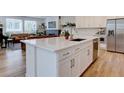 Modern kitchen with a large center island, stainless steel appliances, and a seamless flow to the living area at 11246 Bellsong Ln, Littleton, CO 80125