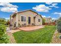 Well-maintained backyard with a concrete patio and a lush green lawn, perfect for outdoor activities at 25811 E Archer Ave, Aurora, CO 80018