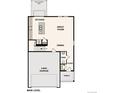 First floor layout showcases an open-concept kitchen, great room, dining area, and a 2-bay garage at 2178 Flower Blossom Ave, Brighton, CO 80601