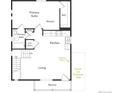 Second floor plan with primary suite, kitchen, living room, fireplace choice and balcony at 46561 Avery Ln, Bennett, CO 80102