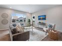 Comfortable living room with stylish furniture, natural light, and a sleek entertainment setup at 9972 Wheeling St, Commerce City, CO 80022