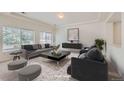 Staged living room featuring neutral walls, large windows, and modern furniture creating a cozy atmosphere at 4414 Walden St, Denver, CO 80249