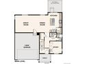 Main level floor plan featuring open kitchen, dining room, great room, and two-bay garage at 14400 Heritage Dr, Mead, CO 80504