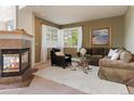 Cozy living room featuring a fireplace, comfortable seating, and ample natural light at 7858 Oban Ct, Lone Tree, CO 80124