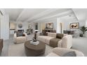 Bright living room with hardwood floors, beamed ceilings, fireplace, and stylish decor at 7865 E Mississippi Ave # 1502, Denver, CO 80247
