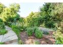 Beautiful backyard garden with healthy green bushes and flowers, edged by a tidy stone path at 8888 W 37Th Pl, Wheat Ridge, CO 80033