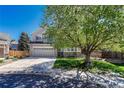 Charming two-story home with mature landscaping, a well-manicured lawn, and a two-car garage at 12646 S Dove Creek Way, Parker, CO 80134
