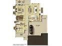 Detailed floor plan showcasing the layout of the home's lower level, including the kitchen, living room, and garage at 933 Saint Andrews Ln, Louisville, CO 80027