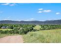 Scenic view of a lush green community with trees, homes, and mountains in the background on a sunny day at 735 Poppy Pl, Highlands Ranch, CO 80129