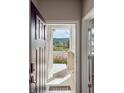 Inviting entryway with a view of the neighborhood, featuring a stylish door and neutral decor at 9807 Rosalee Peak St, Littleton, CO 80125