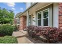 Close-up view of front entrance with well-maintained landscaping at 8182 Sweet Water Rd, Lone Tree, CO 80124