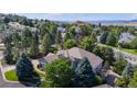 Expansive aerial view of the property surrounded by lush greenery and mountain views at 1977 Champions Cir, Castle Rock, CO 80104