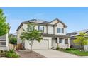 Two-story home with solar panels features a well-manicured lawn and a two-car garage on a sunny day at 6387 Agave Ave, Castle Rock, CO 80108