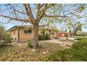 Cozy single-story house showing a landscaped front yard with gravel and a big tree at 6625 S Ogden St, Centennial, CO 80121