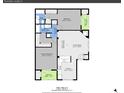 Two-bedroom condo floorplan with balcony and laundry at 979 S Miller St # 202, Lakewood, CO 80226