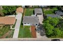 A nice aerial view of a single Gathering home with well maintained yard and detached garage in a mature neighborhood at 2542 S Winona Ct, Denver, CO 80219
