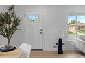 Bright entryway featuring a stylish front door, modern decor, and an inviting view into the living area at 2542 S Winona Ct, Denver, CO 80219