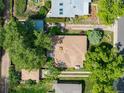 Aerial view of a quaint home with a well-maintained roof, surrounded by lush greenery and neighboring houses at 3061 S Marion St, Englewood, CO 80113