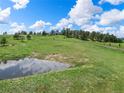 Scenic view of a expansive property with a pond and lush pastures at 1752 Private Road 130, Elizabeth, CO 80107