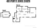 A detailed floor plan of the house shows the layout of the main level and basement at 469 S Perry St, Denver, CO 80219