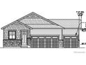 Detailed exterior elevation showing the facade of the house with a brick foundation and a three car garage at 2657 Sawyer Ln, Erie, CO 80026
