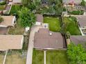 Aerial view of a home showcasing its expansive backyard and neighborhood setting at 9115 W 5Th Ave, Lakewood, CO 80226