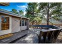 Spacious deck with built-in bench seating, perfect for outdoor entertaining and relaxation at 36635 View Ridge Dr, Elizabeth, CO 80107