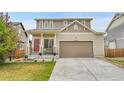 Charming home featuring a covered porch, well-manicured lawn, and a two-car garage for convenience and curb appeal at 12873 E 108Th Ave, Commerce City, CO 80022