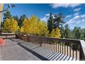Spacious back deck, perfect for outdoor entertaining and enjoying the surrounding wooded views at 2785 Magpie Ln, Larkspur, CO 80118