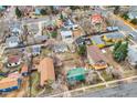 Aerial view of home with a large lot, mature trees, and colorful neighboring houses at 930 Parkview St, Louisville, CO 80027