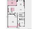 First floor plan featuring a kitchen, living room, dining area, and 2-car garage at 16648 W 92Nd Pl, Arvada, CO 80007