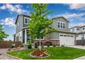 Beautifully landscaped front yard with a mature tree and colorful flower beds enhancing curb appeal at 6990 E 132Nd Pl, Thornton, CO 80602