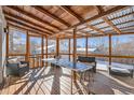 Cozy covered patio with wood ceiling, comfortable seating, and a view of the backyard at 3500 W 55Th Ave, Denver, CO 80221