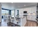 Bright kitchen featuring a large island, modern white cabinets, and stainless steel appliances at 13437 Starhawk Ln, Parker, CO 80134