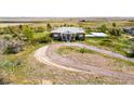 Front exterior of a one-story brick home with a curved driveway and mature landscaping at 4100 Eclectic St, Watkins, CO 80137